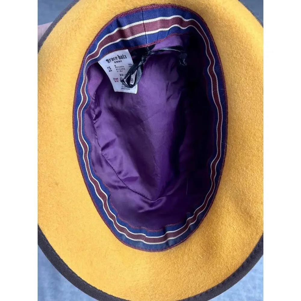 vintage grace hats mustard wool fedora wide brim‎ boho retro statement hat
